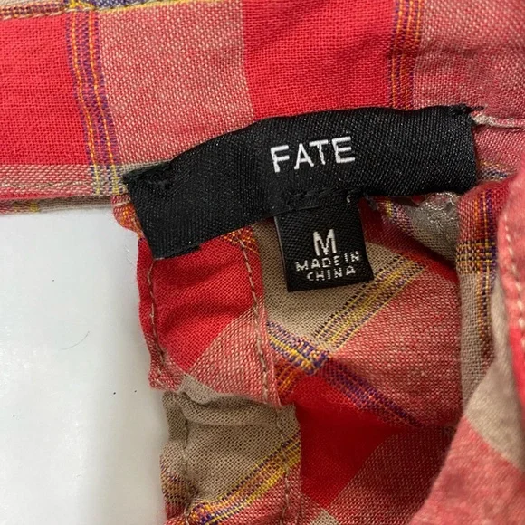 Fate Open Tie Back Top Red/Light Brown‎ Plaid Long Sleeve Size M - Picture 13 of 13